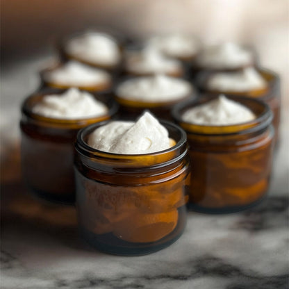 Soft, whipped Eucalyptus + Tea Tree Tallow Balm with a fluffy, soft texture 